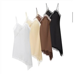 Ассиметричное атласное мини-платье с кружевом (4 цвета)