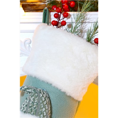 Новогодний носок для подарков зеленый Дед мороз 1 шт