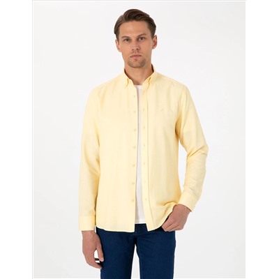 Sarı Oxford Slim Fit Kolay Ütülenebilir Gömlek