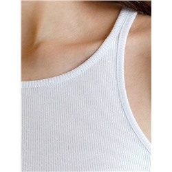 Топ с закрытым декольте из хлопка с эластаном в рубчик с матовым покрытием металлик