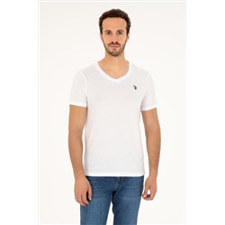 Erkek Slim Fit V Yaka Beyaz Basic Tişört
