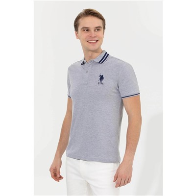 Erkek Gri Melanj Basic Polo Yaka Tişört