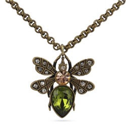 Кулон Мотылек (кристаллы SW зеленые, шампань; покрытие бронза) 50см, Есть комплект