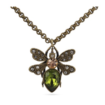 Кулон Мотылек (кристаллы SW зеленые, шампань; покрытие бронза) 50см, Есть комплект