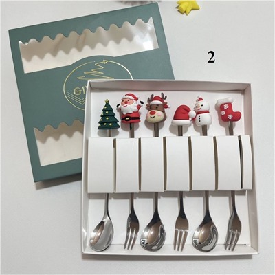 Набор новогодних вилок и ложек  6 шт