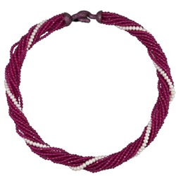 Колье (жемчуг, шпинель рубин, фианит фуксия; покрытие черный родий) 50см, Есть комплект