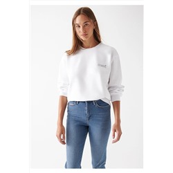 Mavi Logo Baskılı Beyaz Sweatshirt 1611315-620
