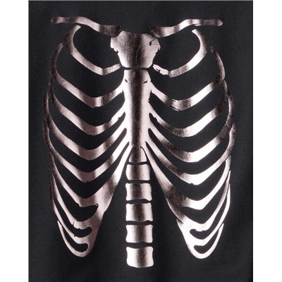 Boys Metallic Skeleton Long-Sleeve Graphic Tee - Black