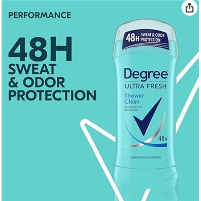 ПОШТУЧНО. Degree Ultra Fresh Antiperspirant Deodorant Stick Shower Clean Pack of 4 for 48H Sweat and Odor Protection for Women, 2.6 oz