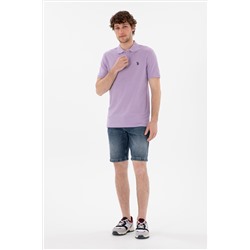 Erkek Slim Fit Polo Yaka Lila Basic Tişört