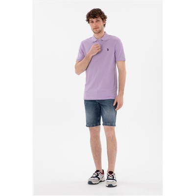 Erkek Slim Fit Polo Yaka Lila Basic Tişört