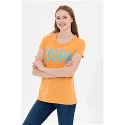 Kadın Turuncu Bisiklet Yaka Tişört