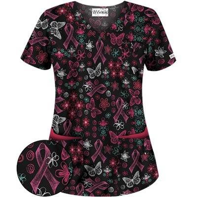 UA Celebrate Pink Black Scrub Top