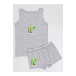 Denokids Timsah Erkek Çocuk Gri Atlet Boxer Takım CFF-22K1-077
