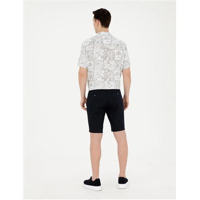Lacivert Slim Fit Dokuma Şort