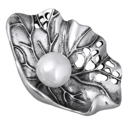 Брошь (Майорка 16мм белая; покрытие античное серебро)