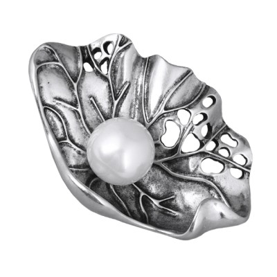 Брошь (Майорка 16мм белая; покрытие античное серебро)