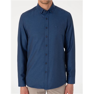 Lacivert Oxford Slim Fit Kolay Ütülenebilir Gömlek
