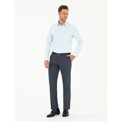 Açık Mavi Slim Fit Armürlü Uzun Kollu Gömlek