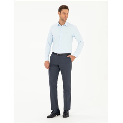 Açık Mavi Slim Fit Armürlü Uzun Kollu Gömlek
