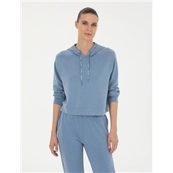 İndigo Regular Fit Modal Kumaş Crop Sweatshirt