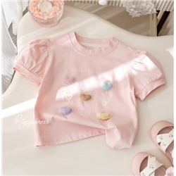 Футболка с короткими рукавами и объемным принтом для девочек. Хлопок 90%