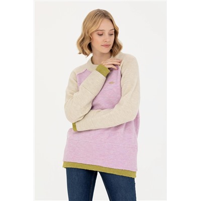 Kadın Lila Bisiklet Yaka Kazak