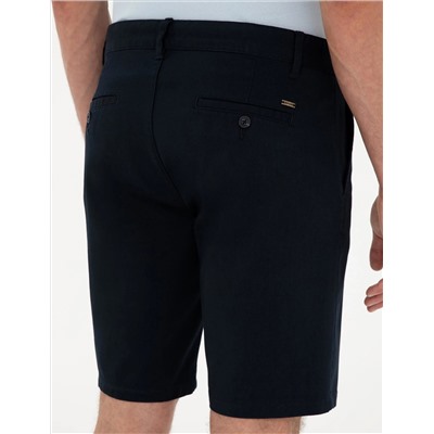 Lacivert Slim Fit Dokuma Şort