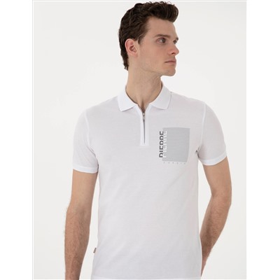 Beyaz Slim Fit Polo Yaka Tişört