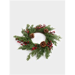 Венок декоративный, 15/38 см, пластик/пенопласт, Шишки и красные ягоды, Interior natural