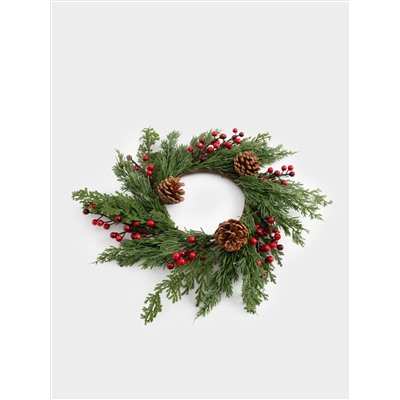 Венок декоративный, 15/38 см, пластик/пенопласт, Шишки и красные ягоды, Interior natural