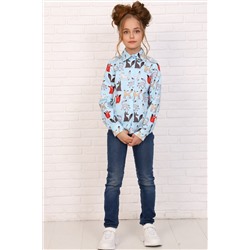 Блузка 11401 Лисы на голубом НАТАЛИ #874846