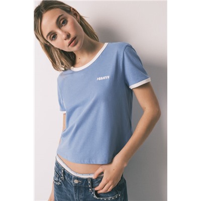 Camiseta lisa manga corta 100% algodón azul