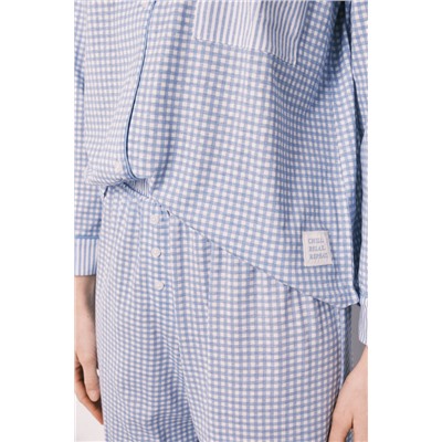 Pijama camisero largo cuadros Vichy azul algodón