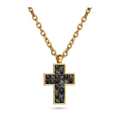 Кулон Квадро (кристаллы SW темно-серые; покрытие золото) 50см, Есть комплект