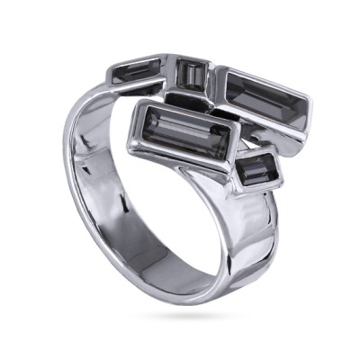 Кольцо Богемия (кристаллы SW темно-серые; покрытие родий), Есть комплект