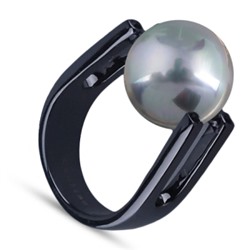 Кольцо (Майорка 14мм серо-голубая; покрытие черный родий), Есть комплект