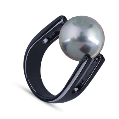 Кольцо (Майорка 14мм серо-голубая; покрытие черный родий), Есть комплект