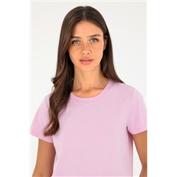 Kadın Pembe Bisiklet Yaka Basic Tişört