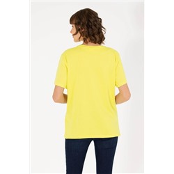 Kadın Neon Sarı Bisiklet Yaka Basic Tişört