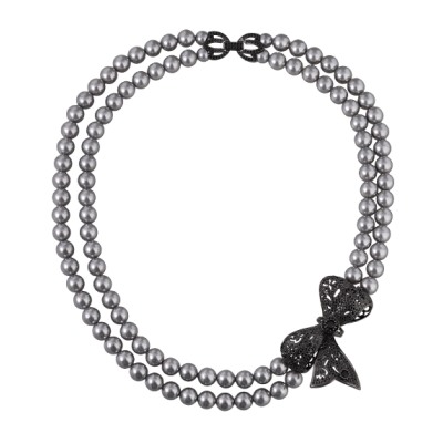 Колье (Майорка темно- серая, фианит черный; черный родий) 45см, Есть комплект