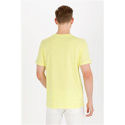 Erkek Açık Sarı Basic Bisiklet Yaka Tişört