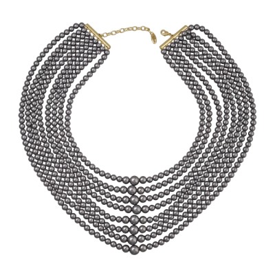 Колье Каскад (Майорка темно-серая 6-10мм; покрытие золото) 42-48см, Есть комплект