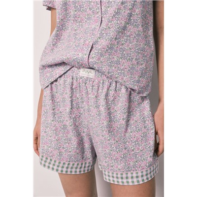 Pijama corto camisero algodón florecitas