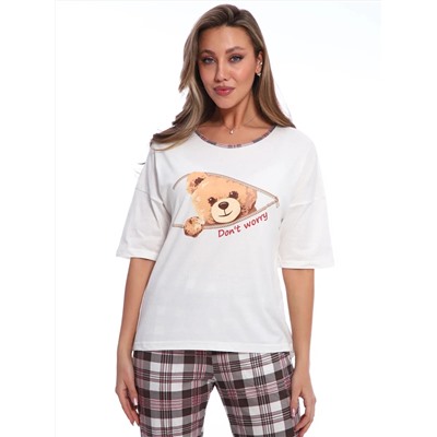 Пижама женская с удлиненной футболкой и брюками в клетку,  Арт. 518