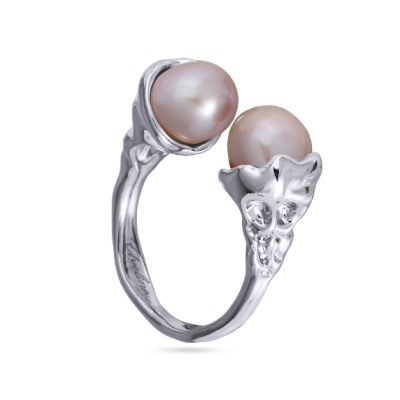 Кольцо (жемчуг нежно розовый 8мм; покрытие родий), Есть комплект