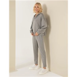 Gri Melanj Oversize Kapüşonlu Sweatshirt
