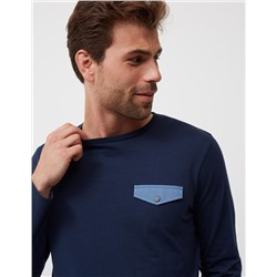Long Sleeved Pyjamas T-Shirt, Men, Dark Blue