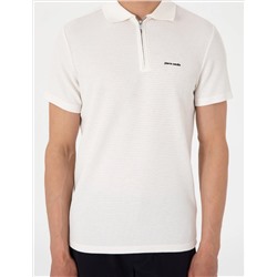 Ekru Slim Fit Örme Dokulu Polo Yaka Tişört