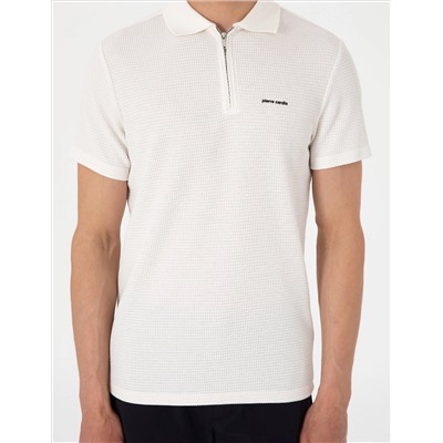 Ekru Slim Fit Örme Dokulu Polo Yaka Tişört